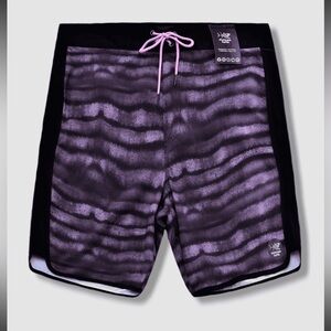 Purple & Black Striped Swim Trunks